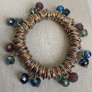Artisan Metal Crystal Charms Stretch Adjustable Bracelet OS